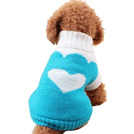 CHBORCHICEN Pet Dog Sweaters Classic Knitwear Turtleneck Winter Warm Puppy Clothing Cute Strawberry and Heart Doggie Sweater (Sky Blue, XX-Small)