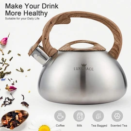 s-p Stovetop Tea Kettle- Whistling Teapot Stainless Steel Tea kettle for Stove Top Loud Whistle Tea Pot With Wood Pattern Handle Tea kettles Water Kettle(Silver Body and Black Handle