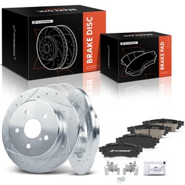 A-Premium 11.06 inch (280.9mm) Rear Drilled and Slotted Disc Brake Rotors + Ceramic Pads Kit Compatible with Select Toyota & Lexus Models - Camry, RAV4, C-HR, Corolla Cross, ES250, NX300