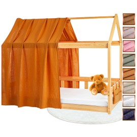 Lovely Hippo House Bed Canopy - 100% Cotton - Bed Canopy House Bed Made of Muslin - Bed Curtain Children's Bed - Canopy Bed Curtains 90 x 200 cm (Camel/Gold Bag, 120 x 370 cm (Set of 1))