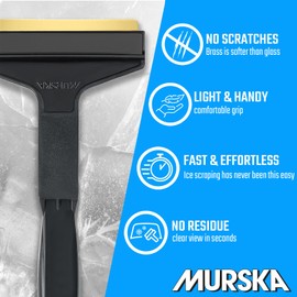 Ice Scraper Car – Brass Windscreen Scraper Car – Fast, Effortless & Gentle – Premium HIPS – with Brass Blade & Rubber Lip – Efficient & Safe Snow Scraper Car – Made from Finland Black