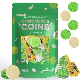Fruidles St. Patrick's White Coins in Mesh Bags, Green Foil Half-Dollar Design, Kosher (24 Mesh Bags)