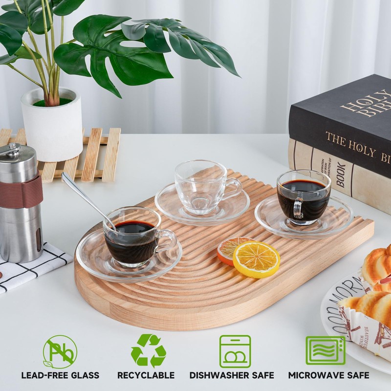 GURUDAR Glass Espresso Shot Cups with Saucers Set of 6,