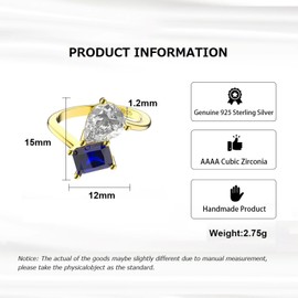 Bellitia Jewelry Yellow Gold Plated 925 Sterling Silver Engagement Ring Jewelry for Women, Birthstone Gemstone Simulated Blue Sapphire & Cubic Zirconia Ring for Her, Size 8