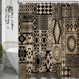 Lvetong Samoan Shower Curtain, Polynesian Tiki Hawaiian Shower Curtains for Bathroom Decor Tropical Mens Bath Curtain Set, Waterproof Fabric with Hooks (60''W x 72''L)