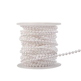 Guirnalda de abalorio de perlas de imitación de 3 mm, rollo de perlas para decorar centros de mesa florales para bodas, fiestas, árbol de Navidad (33 pies blanco)