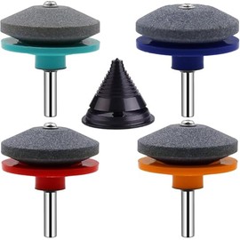 4Pcs Universal Lawnmower Blade Sharpener Kit with Diamond Rotary Stones & Balancer,Multi-Angle Sharpening System for Power/Hand Drills & Riding Mowers