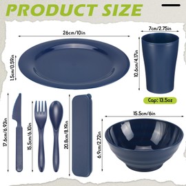 Tioncy 29 Pcs Camping Cutlery Set of 4 Camping Mess Kit Tableware Set Unbreakable Plates Cups Bowls Cups Knives Spoons Forks Utensils with Black Bag for Travel Picnic Outdoor Dishwasher Safe