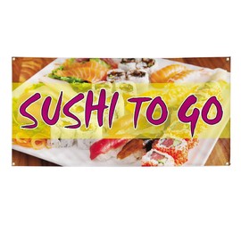 Vinyl Banner Multiple Sizes Sushi to Go Outdoor Advertising Printing Restaurant & Food Outdoor Weatherproof Industrial Yard Signs Purple 4 Grommets 24x36Inches