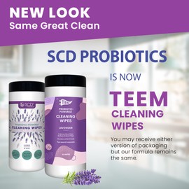 TEEM Compostable, Probiotic Cleaning Wipes with Organic Lavender Oil, Microcleans Surfaces for Up to 7 Days, All-Natural, Multi Purpose Cleaner Wipe with Probiotics - 30 Count (1 Pack)