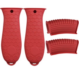 HZMM 4 Pack Silicone Hot Handle Holder, Assist Pan Handle Sleeve Pot Holders Cast Iron Skillets Handles Grip Covers Nonslip Heat Resistant for Pots Enameled Casserole Metal Frying Pans Cookware, Red