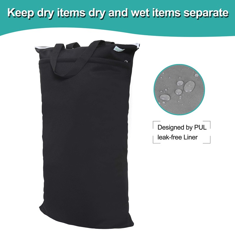 wegreeco Large Reusable Hanging Wet Dry Cloth Diaper Bag (Black)