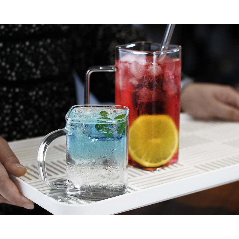 LUXU Drinking Glasses 13 oz With Handle,Set of 4 Thin