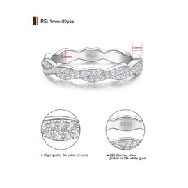Elspeth 925 Sterling Silver Twist Eternity Ring for Women Cubic Zirconia Stackable Wedding Band Engagement Rings for Her Size 10