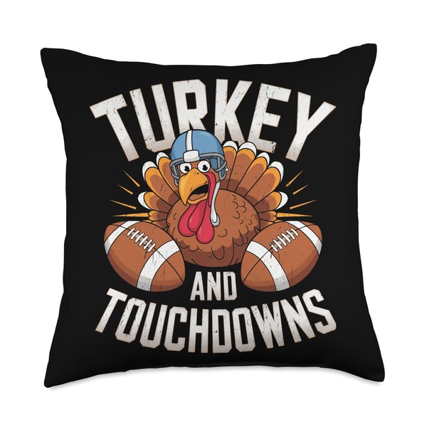 Thanksgiving Game Day Turkey Football Turkey And Touchdowns Throw Pillow