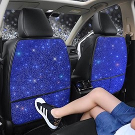 Pirador Sparkling Diamond Car Seat Kick Protectors with Storage, Crystal Kick Mats for Car Seats with Bling Rhinestones, Universal Fit Luxury Auto Accessories for Women Girls and Ladies Blue 2pcs