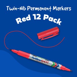 Artline 041T Twin-Nib Permanent Markers | 1 Pen, 2 Points, 3 Line Widths | Permanent | Low Odor | 0.4mm Fine/1.0mm Bullet Tips | Pack of 12 | Red