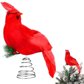 Shappy Red Feathered Cardinal Christmas Tree Topper Feathered Cardinal Treetop Decor Xmas Tree Ornaments Christmas Tree Holiday Party Decorations