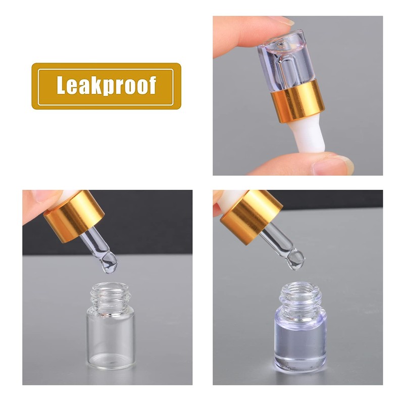 Wresty 50 Pcs Clear Glass Dropper Vails 1ml Mini Essential