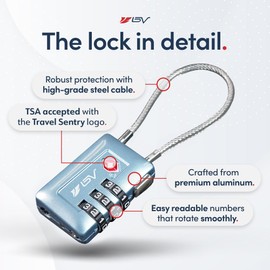 TSA Accepted Luggage Travel Lock, Advanced TSA008 core, Set-Your-Own Combination Lock for School Gym Locker, Luggage Suitcase Baggage Locks, Filing Cabinets, Toolbox, Case (Arctic Blue, 2 Pack)