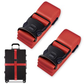 Set of 2 Suitcase Strap Set, Eye-catching Suitcase Strap, Adjustable Luggage Straps with Additional Locking and Cross Function Suitcase Straps, Suitcase Straps Strap Set for Luggage (Red)