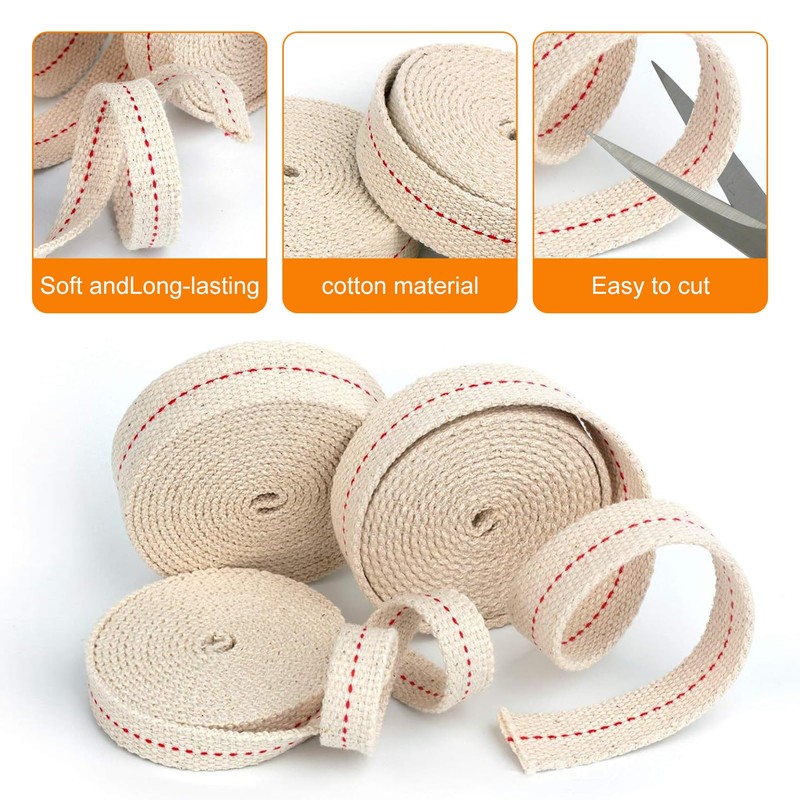 3Rolls Lamp Lantern Wicks,1.3cm Wide Flat Cotton Oil-Lamp Wick Replacement