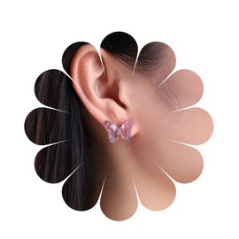 Cimenexe Bohemian Crystal Butterfly Earrings Green CZ Butterfly Earrings Small Emerald Butterfly Stud Earrings Acrylic Green Butterfly Earrings Jewellery for Women and Girls Gifts, Zinc, No Gemstone