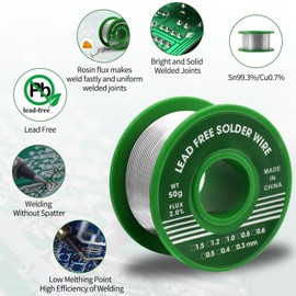 ieron 100g Solder Wire,0.8mm Soldering Wire Lead-Free Sn99.3 Cu0.7 with Rosin Core for Electronic Electrical Soldering Components Repair and DIY