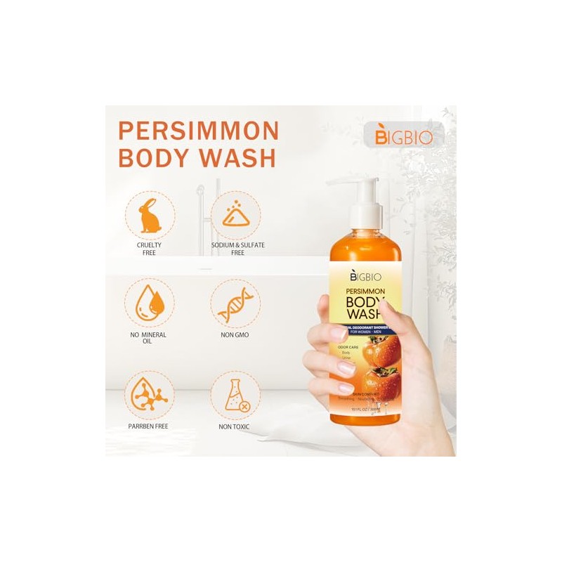 Persimmon Body Wash for Old People Smell, Natural Deodorant Bar