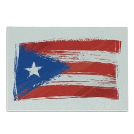 Ambesonne Puerto Rico Cutting Board, Sketch Hand-drawn Style National Country Flag with Grunge Look, Decorative Tempered Glass Cutting and Serving Board, Small Size, Coral Azure