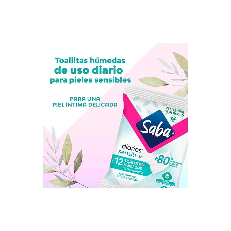 Saba Toallitas Húmedas Sensiti-v para uso íntimo, 12 piezas