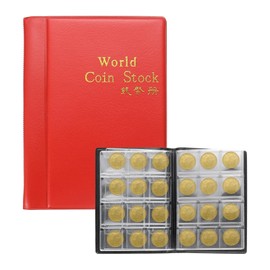 sourcing map 120 Pocket Coin Flips Holder Album, 2" x 2" PVC Lining Coin Cardboard Storage Book Coin Flips Album PU Leather Coin Collection Sleeves Supplies Holder Book for Collectors (Red)