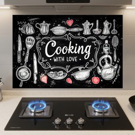 Nuxovilar Peel and Stick for Kitchen Backsplash Wallpaper, 17.72"x27.56" Glossy Cooking-Themed Contact Paper, Stick on Backsplash for Kitchen, Bathroom Back Splashes