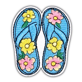 Herxion Flower Iron On Patches, Summer Beach Embroidered Patches Applique, Whimsical Blue Floral Slipper Iron On Patch for Clothes, Clothing, Jackets, Backpacks, Vest, Jeans, Hats & Caps.