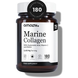Marine Collagen Capsules 2430mg per Serving with Vitamin C, Hyaluronic Acid & Biotin | Hydrolysed Marine Collagen Peptides Type I & III | Collagen Supplement for Women & Men | 180 Capsules – Amalth