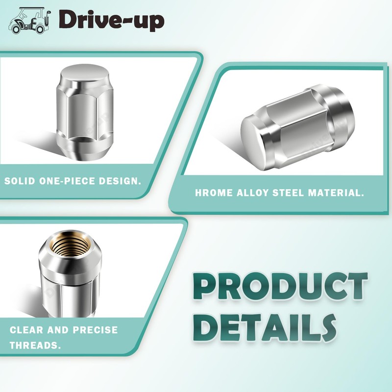 Drive-up Golf Cart Chrome Lug Nuts fits Yamaha/GEM Models 12MMx1.25-Pack
