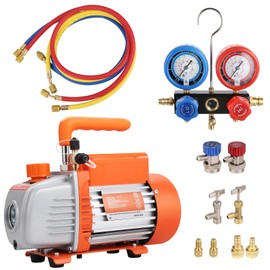 Happybuy 1/5 HP 3.5 CFM AC Vacuum Pump & Manifold Gauge Set, Single-Stage Rotary Vane HVAC Refrigerant Kit, 3-Color Hose, Carry Bag, Compatible with R134a, R1234yf