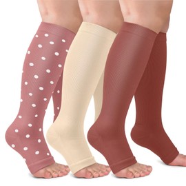 ACTINPUT 3 Pairs of Compression Stockings Women and Men, Compression Socks Open Toe Graduated Support Stockings Knee Socks for Flight, Running, Sports, Travel Summer, B02-Pink, S - M