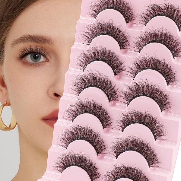 Poiuyoiu False Eyelashes Wispy Fluffy Lashes Natural Look Faux Mink