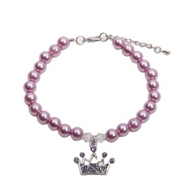 XKSRWE Dog Cat Pearls Necklace Collar with Rhinestones Crown Charm Pendant Pet Puppy Jewelry (M, Purple)