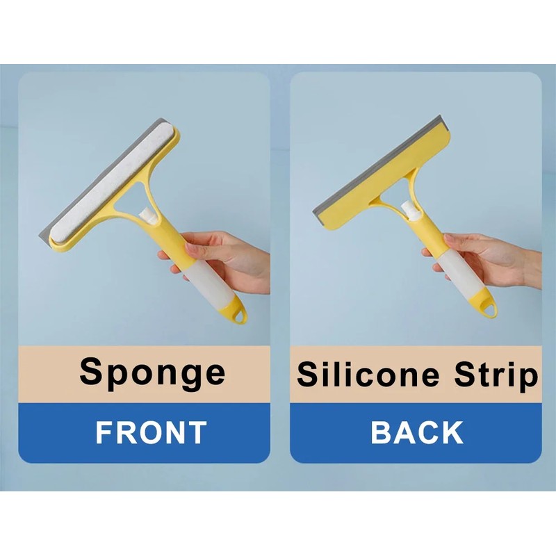 3-in-1 Window Cleaning Squeegee with Built-In Spray Bottle, Dual-Sided Sponge