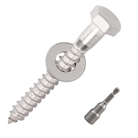 10-Sets 3/8 x 2-1/2" Hex Head Lag Screws & Flat Washers, Heavy Duty Lag Wood Screws, 304 Stainless Steel (18-8), 3/8" Bolt