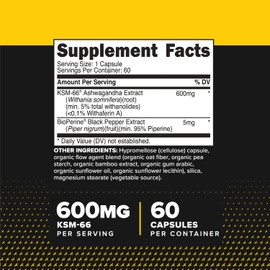 Primaforce KSM-66 Ashwagandha Root Extract (600mg) 60 Veggie Capsules - 5% Withanolides with BioPerine