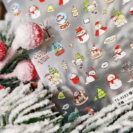 5D Embossed Christmas NailStickers for Nail Art Red Snowman Nail Art Stickers 3D Self-Adhesive Xmas Tree Crystal Ball Nail Decals Winter Christmas Nails Supplies for Women Girls Manicure DIY