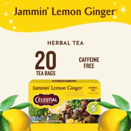 Celestial Seasonings Jammin Lemon Ginger Herbal Tea 20 Count Caffeine Free