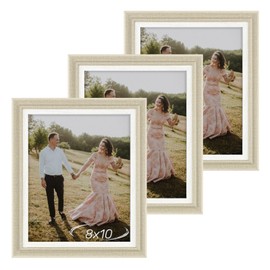 8x10 Rustic Linen-Textured Picture Frame with Stand and Wall Mount, Farmhouse Style Photo Frame for Tabletop or Wall Display, Perfect for Home, Office, or Wedding Decor, Set of 3, Beige
