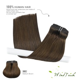 WindTouch Clip in Hair Extensions Real Human Hair #4 Medium Brown Hair Extensions Clip Ins 12inch 100g 7Pcs Human Hair Clip in Extensions Soft Straight Extensions for Women