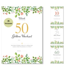 Frank Paperman® Golden Wedding Gifts | Wedding Anniversary | Certificate Golden Wedding 50 | Floral | Gift for Wedding Anniversary | Form Print in DIN A4 Format