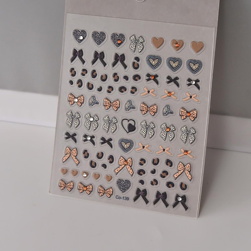 Bow Nail Stickers Leopard Print Nail Decals for Nails Art