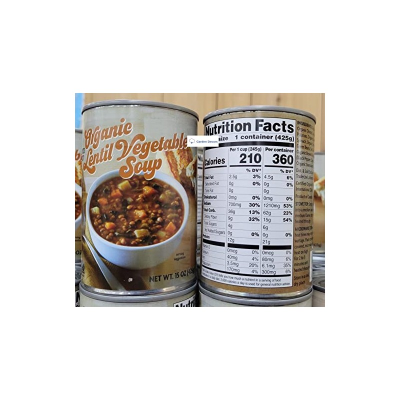 Trader Joe’s Organic Lentil Vegetable Soup 15oz 425g (Two Cans)